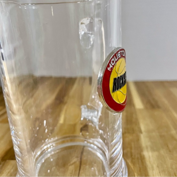 Vintage Houston Rockets Clear Glass Handled Mug 5 1/4” Tall Round Medallion Logo - Picture 4 of 8